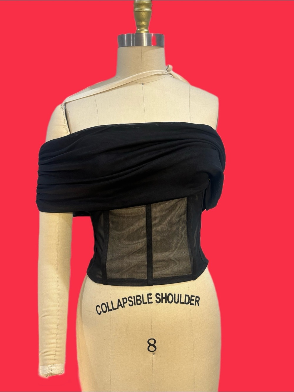 Black Off-Shoulder Mesh Corset Top